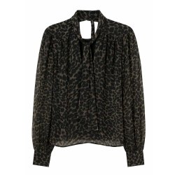 KAOS Damen Bluse RI1GX021 – Chiffonbluse mit Animal-Print in Olive und Schwarz 36