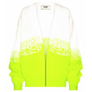 SENSES The Label Damen Strickjacke SE2502-4049-11-LIME – Kurze Cardigan in Weiß-Neon-Lime