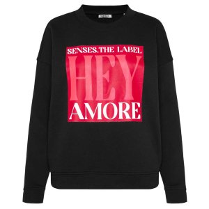 SENSES The Label Damen Sweatshirt SE2502-3038-45 – „HEY AMORE“ Print in Optic Black M