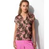 CATNOIR Damen Bluse 261-2530-2 – Leicht fallende Kurzarmbluse mit floralem Print in Pink & Olive 36