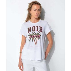 CATNOIR Damen T-Shirt 261-6350-2 – Weißes Printshirt mit Palmenmotiv & „NOIR“ Schriftzug 36
