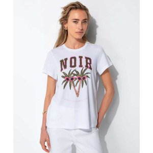 CATNOIR Damen T-Shirt 261-6350-2 – Weißes Printshirt mit Palmenmotiv & „NOIR“ Schriftzug 42