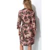 CATNOIR Damen Kleid 261-3632-2 – Hemdblusenkleid mit floralem Pink-Olive Print & Bindegürtel