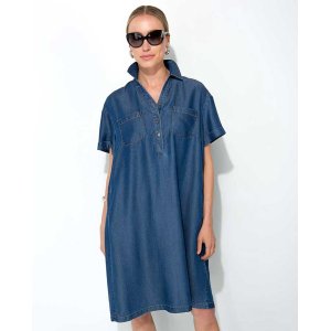 CATNOIR Damen Kleid 261-3183-3 – Jeanskleid mit Leopard-Print Rückenpartie & Halbknopfleiste