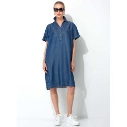 CATNOIR Damen Kleid 261-3183-3 – Jeanskleid mit Leopard-Print Rückenpartie & Halbknopfleiste