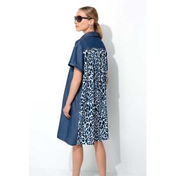 CATNOIR Damen Kleid 261-3183-3 – Jeanskleid mit Leopard-Print Rückenpartie & Halbknopfleiste 38