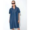 CATNOIR Damen Kleid 261-3183-3 – Jeanskleid mit Leopard-Print Rückenpartie & Halbknopfleiste 38