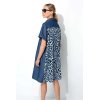 CATNOIR Damen Kleid 261-3183-3 – Jeanskleid mit Leopard-Print Rückenpartie & Halbknopfleiste 38