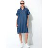 CATNOIR Damen Kleid 261-3183-3 – Jeanskleid mit Leopard-Print Rückenpartie & Halbknopfleiste 38