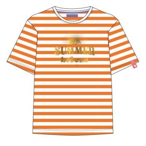 FRIEDA & FREDDIES Damen T‑Shirt 261247 – Gestreiftes Sommer‑Shirt mit Goldenem Frontprint 36