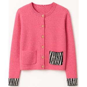 FRIEDA & FREDDIES Damen Cardigan 26136– Rosa Strickjacke mit Zebra‑Details & Knöpfen