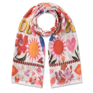 CODELLO Schal 61S0017 – Schal aus reiner Baumwolle mit Mustermix & BISOU‑Schriftzug
