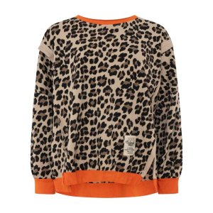 ZWILLINGSHERZ Damen Sweatshirt 2019AAY-090 – Leo‑Print Sweater mit orangefarbenen Akzenten