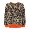 ZWILLINGSHERZ Damen Sweatshirt 2019AAY-090 – Leo‑Print Sweater mit orangefarbenen Akzenten