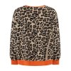 ZWILLINGSHERZ Damen Sweatshirt 2019AAY-090 – Leo‑Print Sweater mit orangefarbenen Akzenten