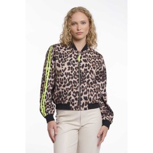 RINO&PELLE Damen Bomberjacke Banner.7002621 – Leopard Neon – Animal Print Bomber mit Neonstreifen 36