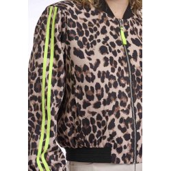 RINO&PELLE Damen Bomberjacke Banner.7002621 – Leopard Neon – Animal Print Bomber mit Neonstreifen 38