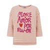 ZWILLINGSHERZ Damen Shirt 2019AAW‑022 – Gestreiftes Oversize‑Shirt mit „MORE AMOR POR FAVOR“ Print