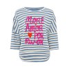 ZWILLINGSHERZ Damen Shirt 2019AAW‑008 – Gestreiftes Oversize‑Shirt mit „MORE AMOR POR FAVOR“ Print