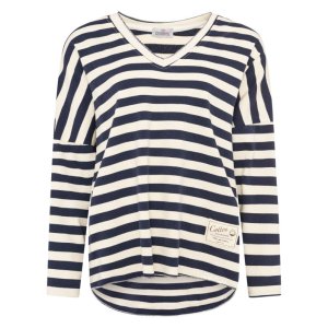 ZWILLINGSHERZ Damen Shirt 2014Alok‑19 – Gestreiftes Longsleeve mit V‑Ausschnitt aus 100% Baumwolle