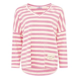 ZWILLINGSHERZ Damen Shirt 2014Alok‑13 – Gestreiftes Longsleeve mit V‑Ausschnitt aus 100% Baumwolle