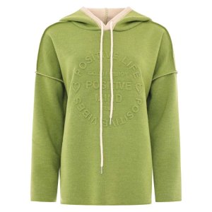 ZWILLINGSHERZ Damen Hoodie 2021‑45467‑891‑897 – Doubleface Hoodie ohne Fleece mit „Positive Mind“ Stick in Grün