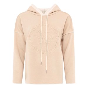 ZWILLINGSHERZ Damen Hoodie 2021‑45467‑880‑897 – Doubleface Hoodie ohne Fleece mit „Positive Mind“ Stick in Beige