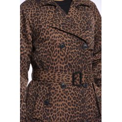 RINO&PELLE Damen Mantel Era.7002621 – Zweireihiger Mantel im Leoparden‑Design 44