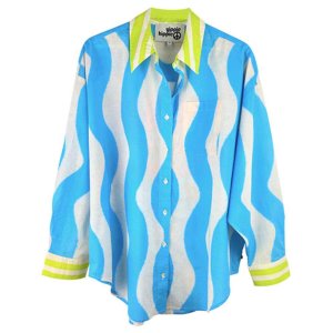 YIPPIE HIPPIE Damen Bluse S52‑211 – Oversize Sommerbluse mit Wellen‑Print & „CIAO BELLA“ Rückenprint