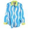 YIPPIE HIPPIE Damen Bluse S52‑211 – Oversize Sommerbluse mit Wellen‑Print & „CIAO BELLA“ Rückenprint S