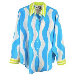 YIPPIE HIPPIE Damen Bluse S52‑211 – Oversize Sommerbluse mit Wellen‑Print & „CIAO BELLA“ Rückenprint M