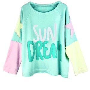 YIPPIE HIPPIE Damen Sweatshirt S52‑514 – Pastellfarbenes Statement‑Sweat „SUN DREAM“ mit Stern‑Details S
