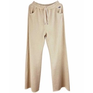 YIPPIE HIPPIE Damen Hose S52‑624 – Weite Lounge‑Pants in Beige mit Tunnelzug & YH‑Detail M