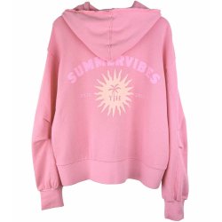 YIPPIE HIPPIE Damen Sweat‑Jacke S52‑811 – Kapuzen‑Zipjacke in Pink mit „SUMMER VIBES“ Rückenprint L