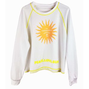 YIPPIE HIPPIE Damen Longsleeve S52‑529 – Weißes Longsleeve mit gelbem Sonnenprint & Neon‑Details L