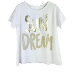 YIPPIE HIPPIE Damen T‑Shirt S52‑543 – Weißes Shirt mit goldenem „SUN DREAM“ Frontprint