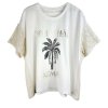 YIPPIE HIPPIE Damen T‑Shirt S52‑552 – Weißes Boho‑Shirt mit Häkelärmeln & „BOHEMIAN NOMAD“ Palmprint L