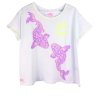 YIPPIE HIPPIE Damen T‑Shirt S52‑558 – Weißes Sommer‑Shirt mit Leoparden‑Fischen & neonfarbenem Print S