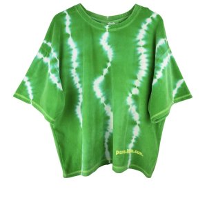 YIPPIE HIPPIE Damen Nicki‑Shirt S52‑532 – Tie‑Dye Oversize Shirt in Grün mit „peace.love.sun.“ Stitch