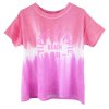 YIPPIE HIPPIE Damen T‑Shirt S52‑541 – Pink‑Weißes Dip‑Dye Shirt „YIPPIE HIPPIE BEACH CLUB“ S