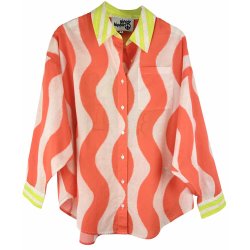 YIPPIE HIPPIE Damen Bluse S52‑210 – Oversize Bluse im Wellen‑Print mit „CIAO BELLA“ Rückenprint