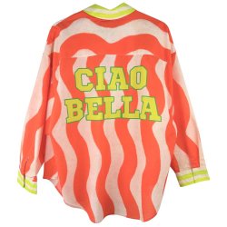 YIPPIE HIPPIE Damen Bluse S52‑210 – Oversize Bluse im Wellen‑Print mit „CIAO BELLA“ Rückenprint