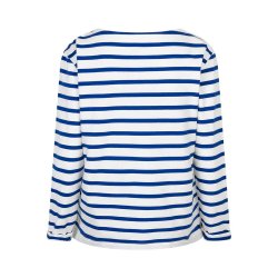 RED BUTTON Damen Longsleeve SRB4753 – Terry Stripe Long Sleeve in Weiß/Cobalt mit Logo‑Stickerei