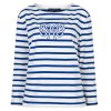 RED BUTTON Damen Longsleeve SRB4753 – Terry Stripe Long Sleeve in Weiß/Cobalt mit Logo‑Stickerei XL