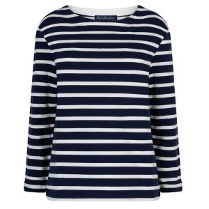 RED BUTTON Damen Longsleeve SRB4755 – Terry Stripe Long Sleeve in Indigo/Weiß