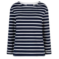 RED BUTTON Damen Longsleeve SRB4755 – Terry Stripe Long Sleeve in Indigo/Weiß XL