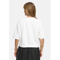 CATNOIR Damen Sweatshirt 262‑6745‑1 – Cropped Summer‑Sweat in Weiß mit 3D‑„STUDIO PARIS“ Stick