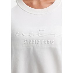 CATNOIR Damen Sweatshirt 262‑6745‑1 – Cropped Summer‑Sweat in Weiß mit 3D‑„STUDIO PARIS“ Stick