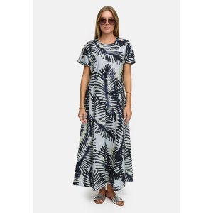 CATNOIR Damen Maxikleid 262‑3171‑2 – Fließendes Sommerkleid mit Palm‑Print & Kurzarm 38