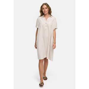CATNOIR Damen Kleid 262‑3183‑2 – Hemdblusenkleid in Offwhite mit kontrastierendem Leo‑Rückenpanel